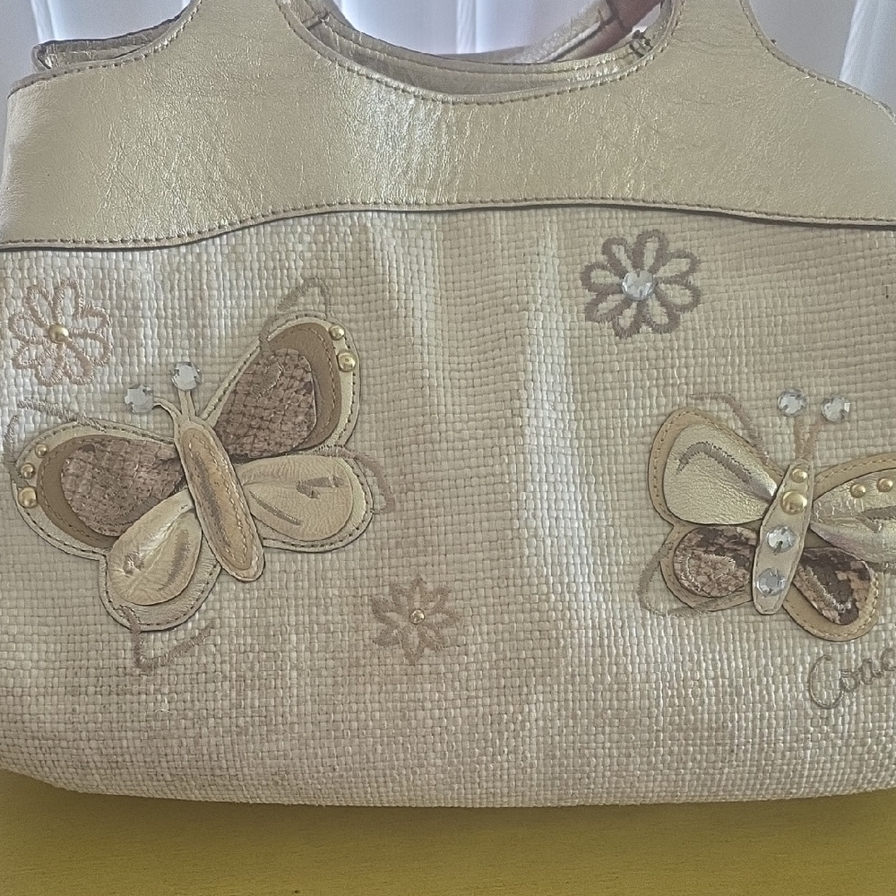 Coach Cream Butterfly Embellished Shoulder Bag